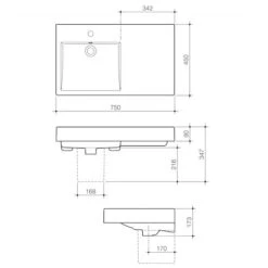 LIANO NEXUS Wall Basin 750mm Right Hand Shelf | CAROMA -HERA Bathware Sales liano nexus wall basin 750mm right hand shelf caromaliano nexus 750 wall basin rhs one tap holebasincaroma 571502