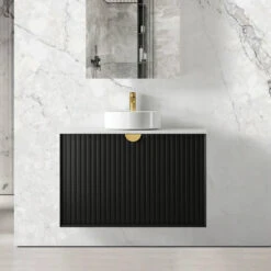 Marlo 600-1500mm Satin Black Wall Hung Vanity -HERA Bathware Sales marlo 600 1500mm satin black wall hung vanitypure white flat stone top900mmvanitiesotti 927884