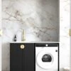 Marlo Black 1300mm Laundry Cabinet With Stone -HERA Bathware Sales marlo black 1300mm laundry cabinet with stonestainless steelpure white quartz toplaundry cabinetotti 425296