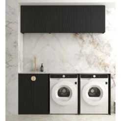 Marlo Black Fluted Laundry Cabinet With Stone Top And Sink| 1960*600*2100mm
