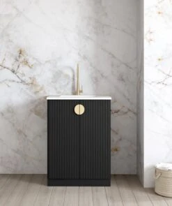 Marlo Matte Black Fluted Laundry Cabinet
