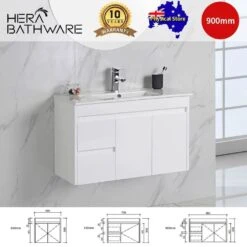 Maya Gloss White Wall Hung 360mm Depth Vanity 600mm 750mm 900mm