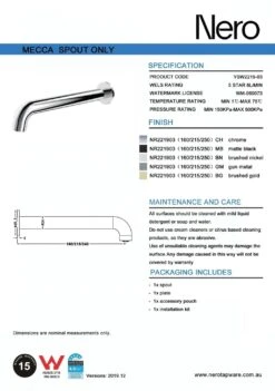 MECCA Basin Or Bath Spout Only 120-260mm -HERA Bathware Sales mecca basin or bath spout only 120 260mm120mmbrushed goldbath spoutnero tapware 207924