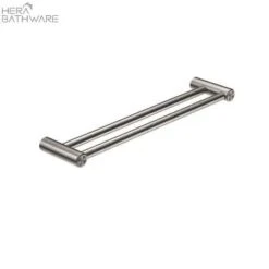 MECCA CARE 25MM GRAB DOUBLE TOWEL RAIL 600MM -HERA Bathware Sales mecca care 25mm grab double towel rail 600mmbrushed nickelgrab double railnero tapware 736477