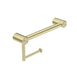Mecca Care 25mm Grab Rail With Toilet Roll Holder 300mm -HERA Bathware Sales mecca care 25mm grab rail with toilet roll holder 300mmbrushed goldtoilet roll holdernero tapware 303259