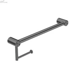 Mecca Care 25mm Grab Rail With Toilet Roll Holder 450mm -HERA Bathware Sales mecca care 25mm grab rail with toilet roll holder 450mmgun metaltoilet roll holdernero tapware 495464