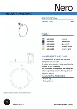 MECCA Hand Towel Ring -HERA Bathware Sales mecca hand towel ringmatte whitehand towel railnero tapware 766092