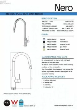 MECCA Pull-Out Sink Mixer With Vegie Spray Function -HERA Bathware Sales mecca pull out sink mixer with vegie spray functionbrushed bronzekitchen mixernero tapware 607974