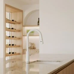 MECCA Pull-Out Sink Mixer With Vegie Spray Function -HERA Bathware Sales mecca pull out sink mixer with vegie spray functionmatte whitekitchen mixernero tapware 162289