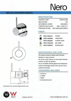 MECCA Shower Mixer Handle Up -HERA Bathware Sales mecca shower mixer handle up60mmchromeshower mixernero tapware 581056
