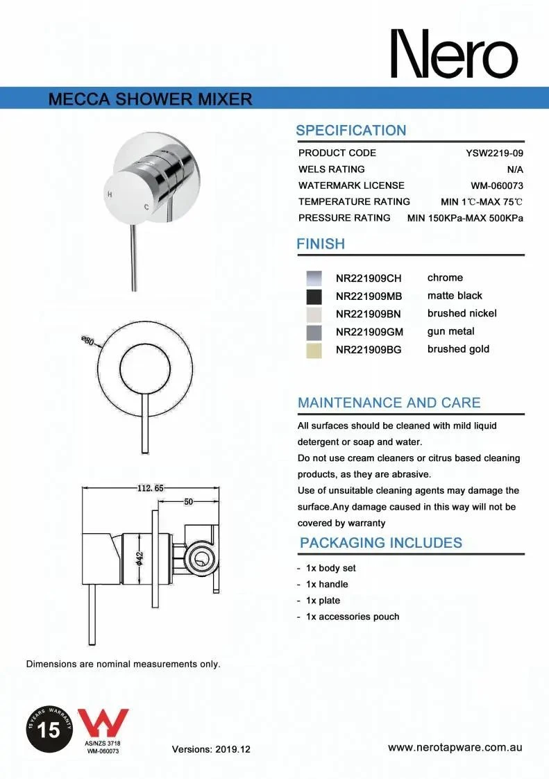MECCA Shower Mixer MECCA Shower Mixer -HERA Bathware Sales mecca shower mixer60mmchromeshower mixernero tapware 978786