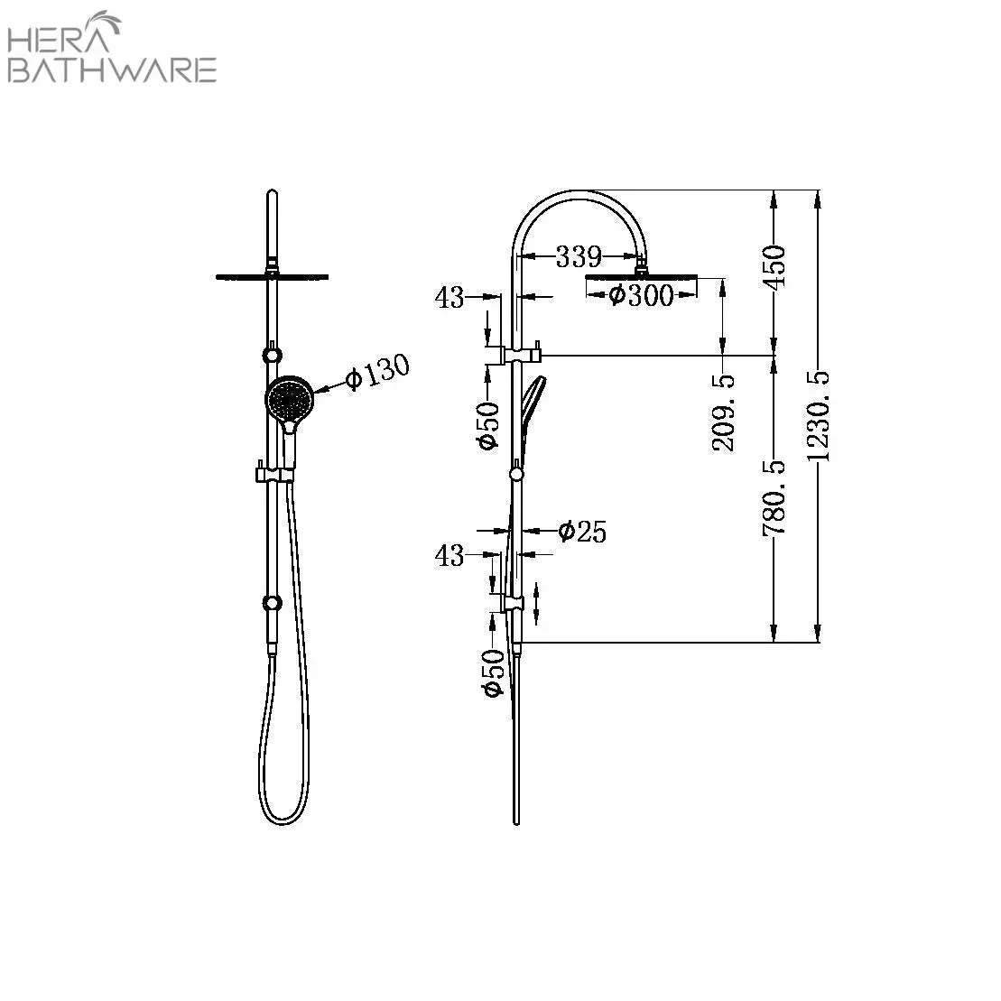 Mecca Twin Shower with Air shower II Mecca Twin Shower With Air Shower II -HERA Bathware Sales mecca twin shower with air shower iichromeshower setnero tapware 465837
