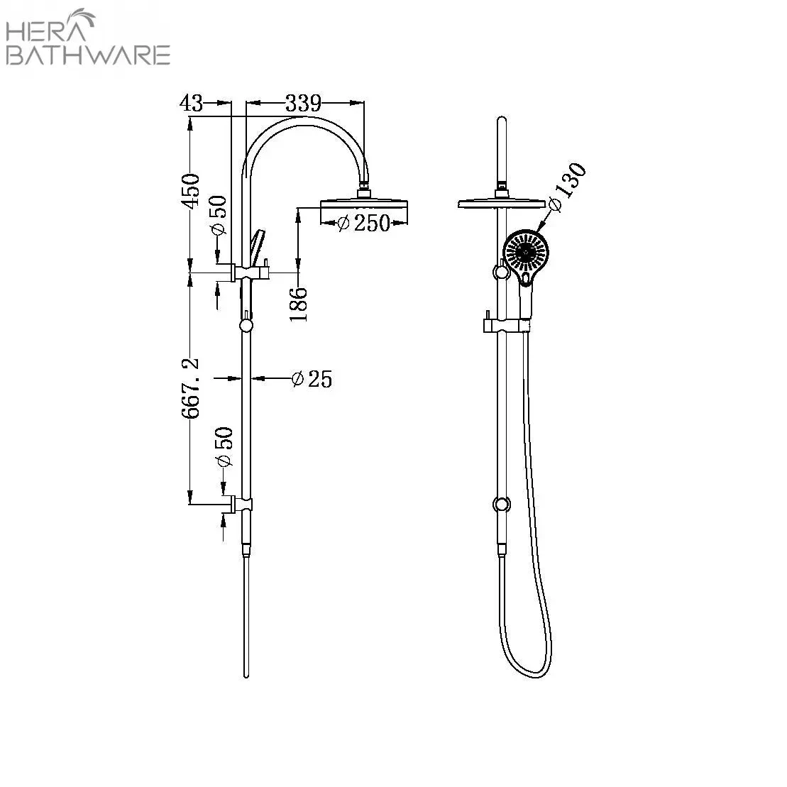 MECCA Twin Shower with Opal Shower MECCA Twin Shower With Opal Shower -HERA Bathware Sales mecca twin shower with opal showergun metalshower setnero tapware 844625
