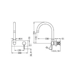 MECCA Wall Basin Mixer Swivel Spout - Handle Down -HERA Bathware Sales mecca wall basin mixer swivel spout handle downbrushed nickeltapwarenero tapware 443277