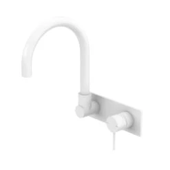 MECCA Wall Basin Mixer Swivel Spout - Handle Down -HERA Bathware Sales mecca wall basin mixer swivel spout handle downmatte whitetapwarenero tapware 292949