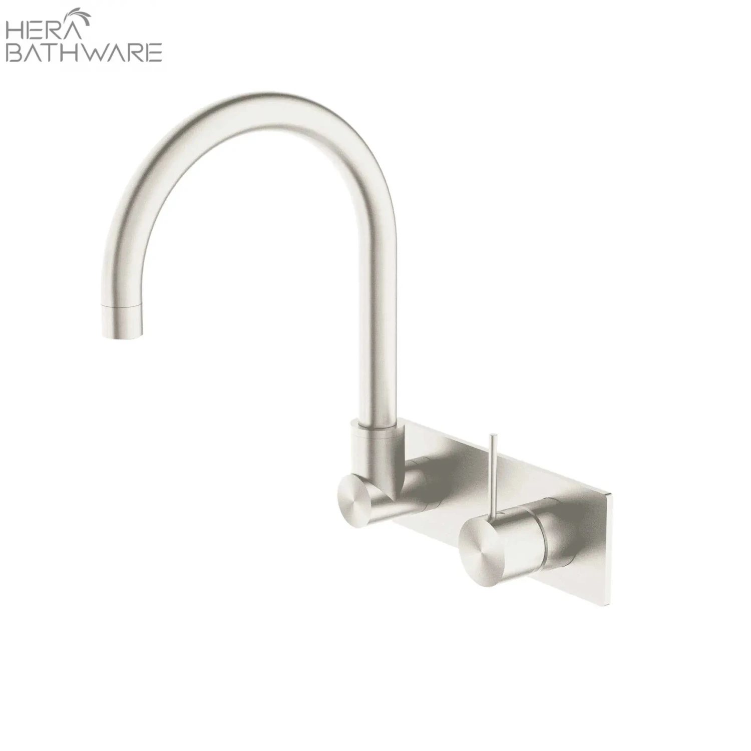 MECCA Wall Basin Mixer Swivel Spout - Handle Up MECCA Wall Basin Mixer Swivel Spout - Handle Up -HERA Bathware Sales mecca wall basin mixer swivel spout handle upbrushed nickelwall basin mixernero tapware 433182