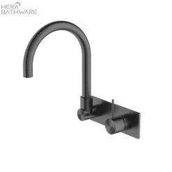 MECCA Wall Basin Mixer Swivel Spout - Handle Up 6 MECCA Wall Basin Mixer Swivel Spout - Handle Up -HERA Bathware Sales mecca wall basin mixer swivel spout handle upgun metalwall basin mixernero tapware 309002