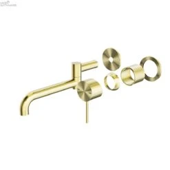 MECCA Wall Basin/Bath Mixer Swivel Spout 225mm / Trim Kit Only -HERA Bathware Sales mecca wall basinbath mixer swivel spout 225mm trim kit onlybrushed goldtrim kitsnero tapware 495742