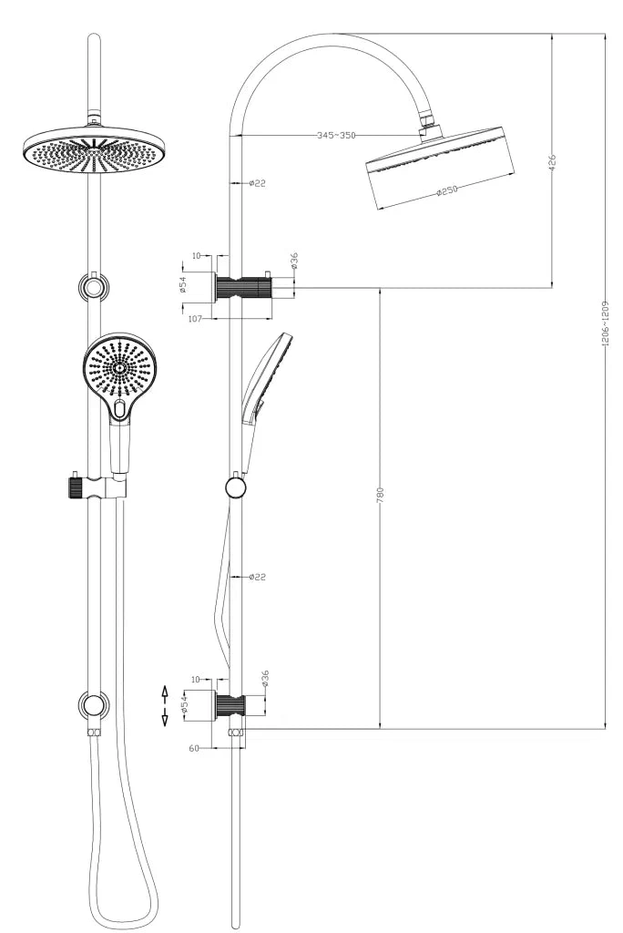 Mica Fluted Gooseneck Dual Shower Rail Mica Fluted Gooseneck Dual Shower Rail -HERA Bathware Sales mica fluted gooseneck dual shower railfrench goldbella vista 415617