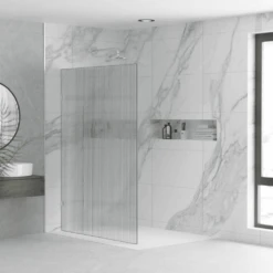 Milano Fluted/Reeded Walk In Frameless Shower Fixed Panel | Convex