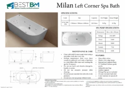 Millan Corner To Left 1500/1700mm Spa Bathtub 4 Millan Corner To Left 1500/1700mm Spa Bathtub -HERA Bathware Sales millan corner to left 15001700mm spa bathtub3 large jets 8 mini jets1500mmbathtubbest bm 221660