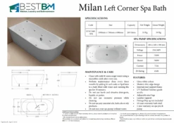 Millan Corner To Left 1500/1700mm Spa Bathtub 3 Millan Corner To Left 1500/1700mm Spa Bathtub -HERA Bathware Sales millan corner to left 15001700mm spa bathtub3 large jets 8 mini jets1500mmbathtubbest bm 296719
