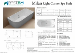 Millan Corner To Right 1500/1700mm Spa Bathtub -HERA Bathware Sales millan corner to right 15001700mm spa bathtub3 large jets 8 mini jets1500mmbathtubbest bm 534140