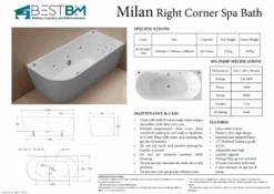 Millan Corner To Right 1500/1700mm Spa Bathtub -HERA Bathware Sales millan corner to right 15001700mm spa bathtub3 large jets 8 mini jets1500mmbathtubbest bm 840463
