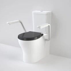 OPAL Cleanflush Easy Height Wall Faced Close Coupled Suite With Armrest | CAROMA -HERA Bathware Sales opal cleanflush easy height wall faced close coupled suite with armrest caromadouble flap seat blacktoiletcaroma 722299