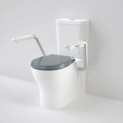OPAL Cleanflush Easy Height Wall Faced Close Coupled Suite With Nurse Call Armrest | CAROMA -HERA Bathware Sales opal cleanflush easy height wall faced close coupled suite with nurse call armrest caromanurse call armrest leftdouble flap seat anthracite greytoiletcaroma 792930