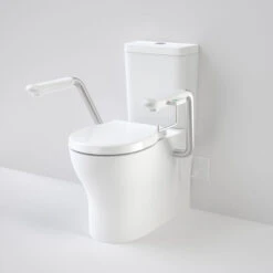 OPAL Cleanflush Easy Height Wall Faced Close Coupled Suite With Nurse Call Armrest | CAROMA -HERA Bathware Sales opal cleanflush easy height wall faced close coupled suite with nurse call armrest caromanurse call armrest leftdouble flap seat whitetoiletcaroma 355888