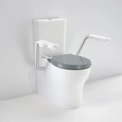 OPAL Cleanflush Easy Height Wall Faced Close Coupled Suite With Nurse Call Armrest | CAROMA -HERA Bathware Sales opal cleanflush easy height wall faced close coupled suite with nurse call armrest caromanurse call armrest rightdouble flap seat anthracite greytoiletcaroma 161336