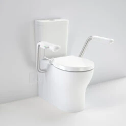 OPAL Cleanflush Easy Height Wall Faced Close Coupled Suite With Nurse Call Armrest | CAROMA -HERA Bathware Sales opal cleanflush easy height wall faced close coupled suite with nurse call armrest caromanurse call armrest rightdouble flap seat whitetoiletcaroma 262966