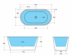 Ovia Black & White Bathtub Gloss | Ceto -HERA Bathware Sales ovia black white bathtub gloss ceto1500mmgloss blackbathtubkdk bathware 844770