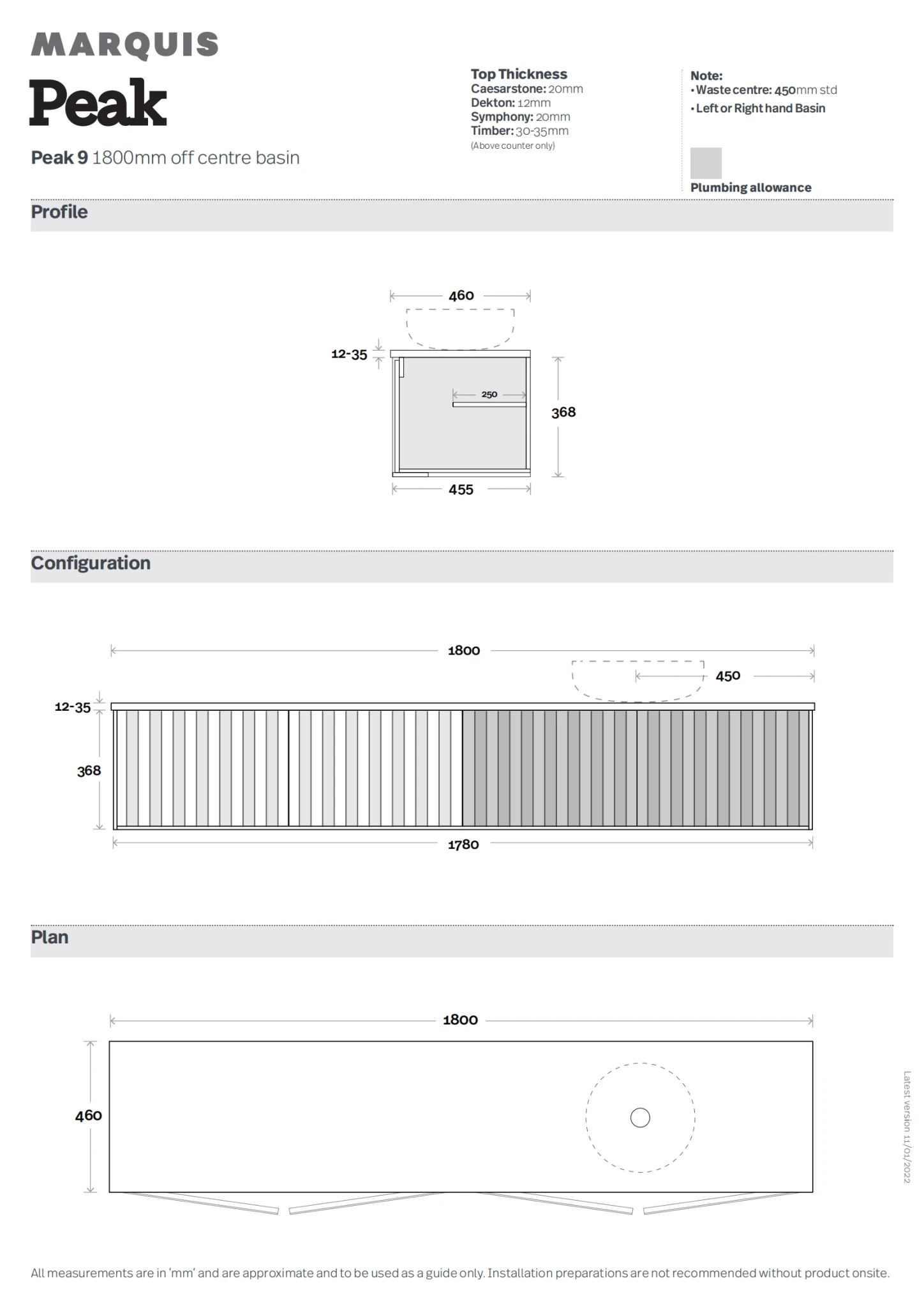 Peak Vanity 1800mm Peak Vanity 1800mm -HERA Bathware Sales peak vanity 1800mmleft hand bowlsymphony topvanitiesmarquis 221999
