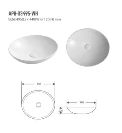 Operetta Ceramic Basin Above Counter Gloss White 495*440*120mm | BNK -HERA Bathware Sales porcelain curved ceramic basingloss whiteabove counter basinbnk 612113