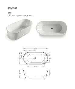 Prato Oval Shape Free Standing Bathtub - Matte White 4 Prato Oval Shape Free Standing Bathtub - Matte White -HERA Bathware Sales prato oval shape free standing bathtub matte whitematte white1500mmbathtubbnk 508992