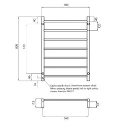 Radiant Round Ladder Towel 7 Bars 600x800mm RTR01 (240V) | Radiant -HERA Bathware Sales radiant round ladder towel 7 bars 600x800mm rtr01 240vbottom leftbrushed satinheated towel railradiant 940224