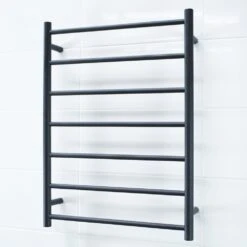 Radiant Round Ladder Towel 7 Bars 600x800mm RTR01 (240V) | Radiant -HERA Bathware Sales radiant round ladder towel 7 bars 600x800mm rtr01 240vbottom leftmatte blackheated towel railradiant 264873