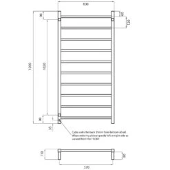 Radiant Square Ladder Towel 10 Bars 600x1200mm STR02 (240V) | Radiant -HERA Bathware Sales radiant square ladder towel 10 bars 600x1200mm str02 240v radiantbottom leftmirror polished chromeheated towel railradiant 639510