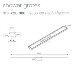 Radiant Tile Insert Floor Grate 900mm (90mm Outlet) -HERA Bathware Sales radiant tile insert floor grate 900mm 74mm outletbrushed bronzewasteradiant 794760 1