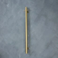Radiant Vertical Single Heated Towel Bar (12v) - Brushed Gold -HERA Bathware Sales radiant vertical single heated towel bar 12v brushed goldbrushed goldone vertical heated rail with hookheated towel railradiant 861057