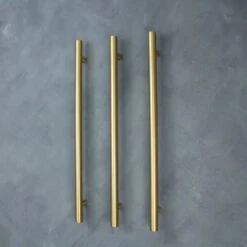 Radiant Vertical Single Heated Towel Bar (12v) - Brushed Gold -HERA Bathware Sales radiant vertical single heated towel bar 12v brushed goldbrushed goldone vertical heated rail with hookheated towel railradiant 947015