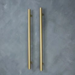 Radiant Vertical Single Heated Towel Bar (12v) - Brushed Gold -HERA Bathware Sales radiant vertical single heated towel bar 12v brushed goldbrushed goldone vertical heated rail with hookheated towel railradiant 998069