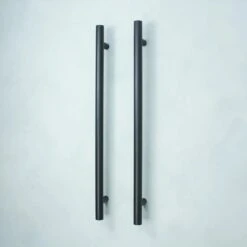 Radiant Vertical Single Heated Towel Bar (12v) - Matte Black -HERA Bathware Sales radiant vertical single heated towel bar 12v matte blackmatte blackone vertical heated rail without hookheated towel railradiant 839836