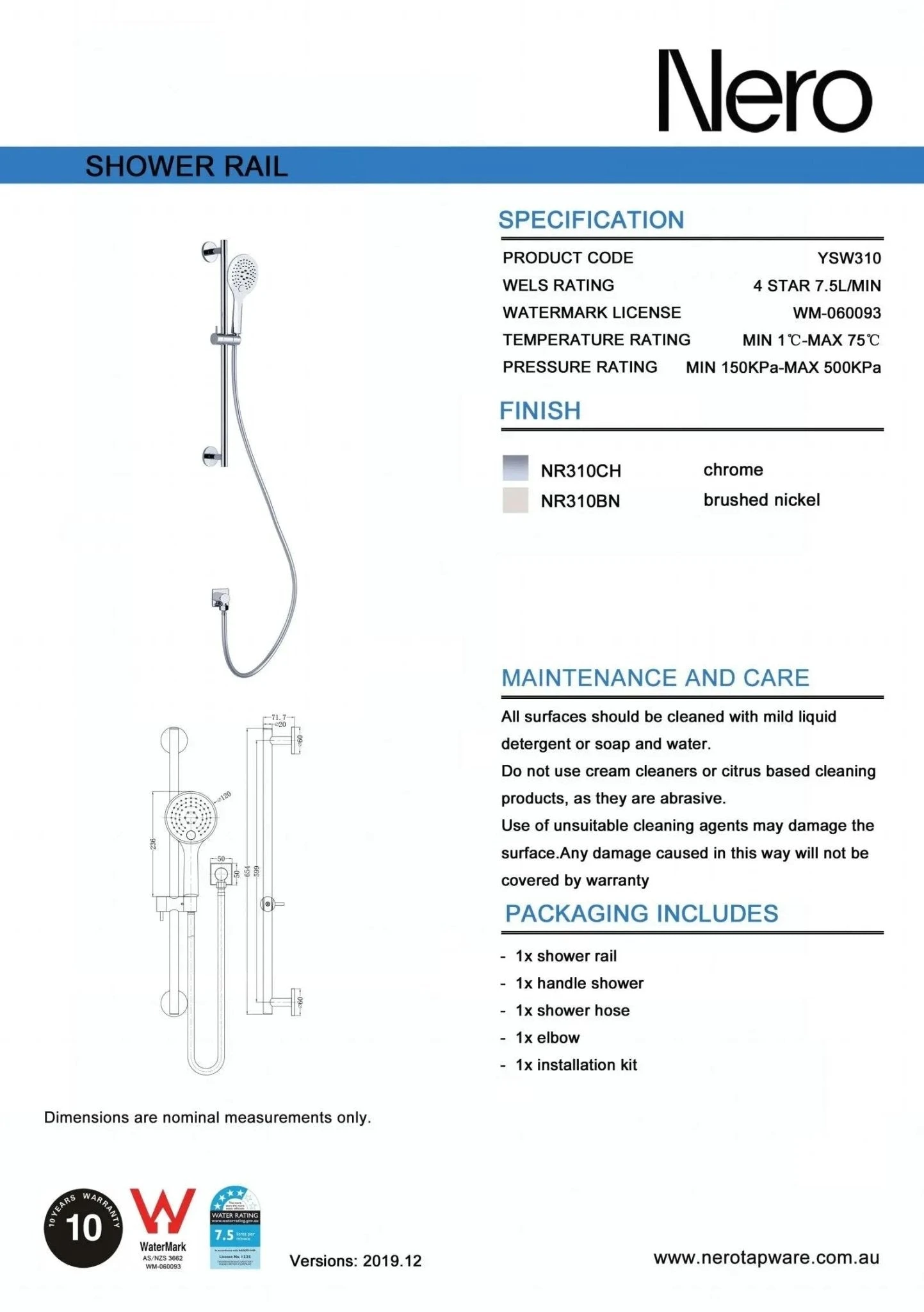 Rain Shower Rail With Push Button Shower - Chrome Rain Shower Rail With Push Button Shower - Chrome -HERA Bathware Sales rain shower rail with push button shower chromechromeshower railsnero tapware 780742