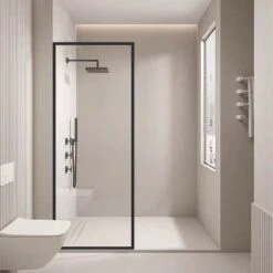 Rita Frame Walk In Shower Fixed Panel | Convex -HERA Bathware Sales rita frame walk in shower fixed panel convexmatte black900mmshower screenconvex 792532