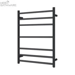 Round Matte Black Electric Heated Towel Rack 7 Bars -HERA Bathware Sales round matte black electric heated towel rack 7 barsaquaperla 180723