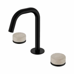 Serenity Basin Set Edge Spout -HERA Bathware Sales serenity basin set edge spoutmatte blackrome travertineedge basin setnero tapware 105321