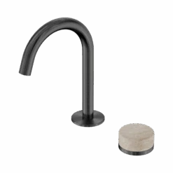 Serenity Progressive Basin Mixer Arc Spout -HERA Bathware Sales serenity progressive basin mixer arc spoutgun metalrome travertinebasin mixernero tapware 505579